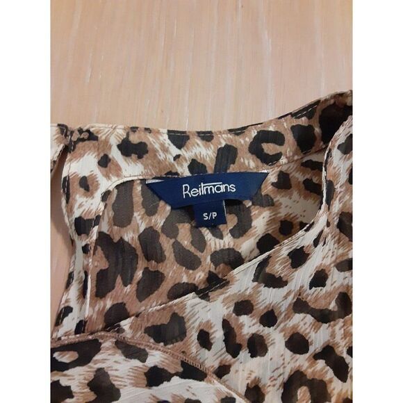 Womens Reitmans Top Size S/P Sheer Animal Print Back Button Sleeveless Ruffle - Picture 4 of 6